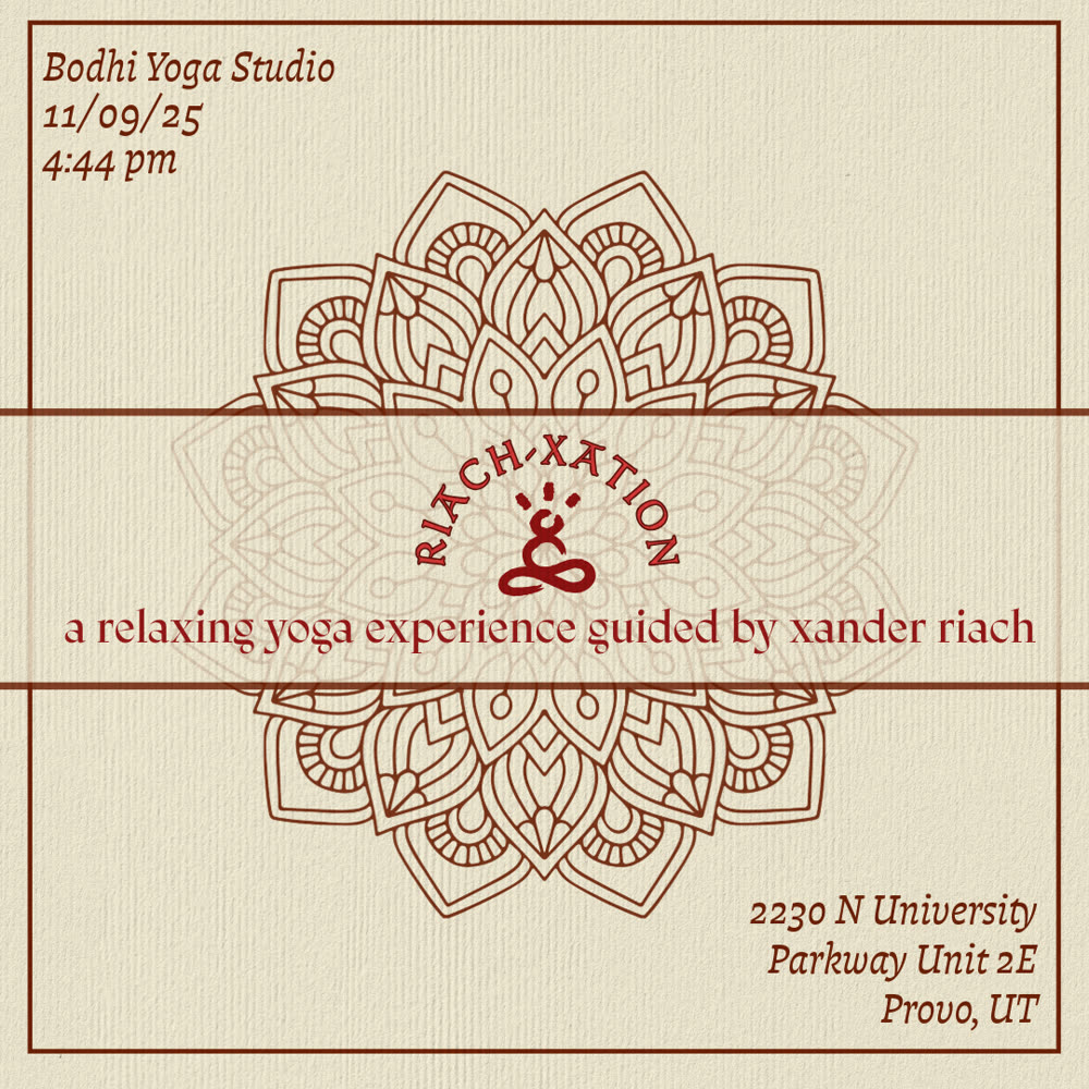 Riach-xation yoga event flyer for Xander Riach